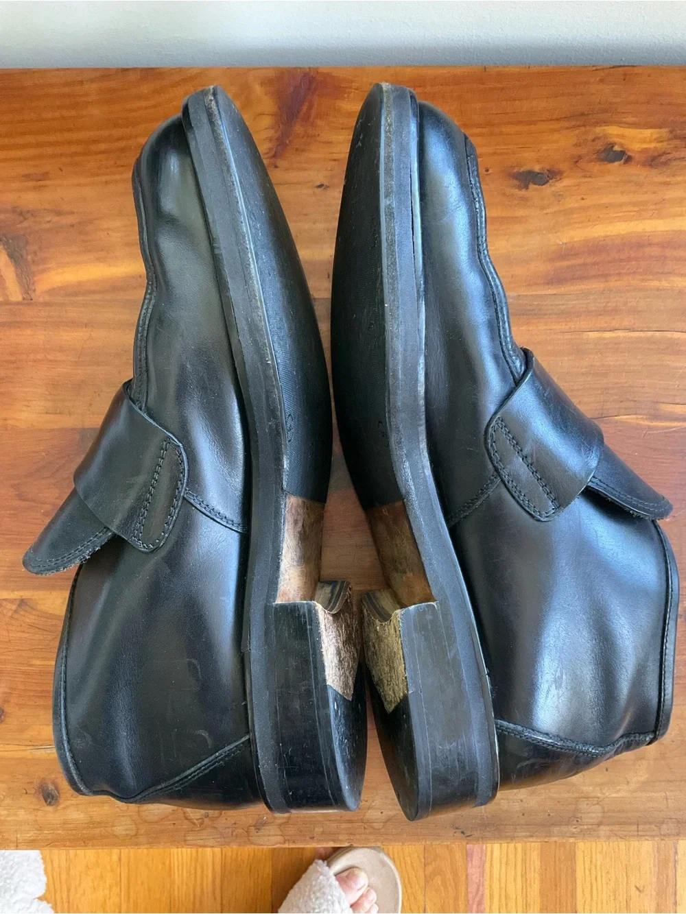 Men's Black Leather Moc Toe Ankle Boots, Sz 45